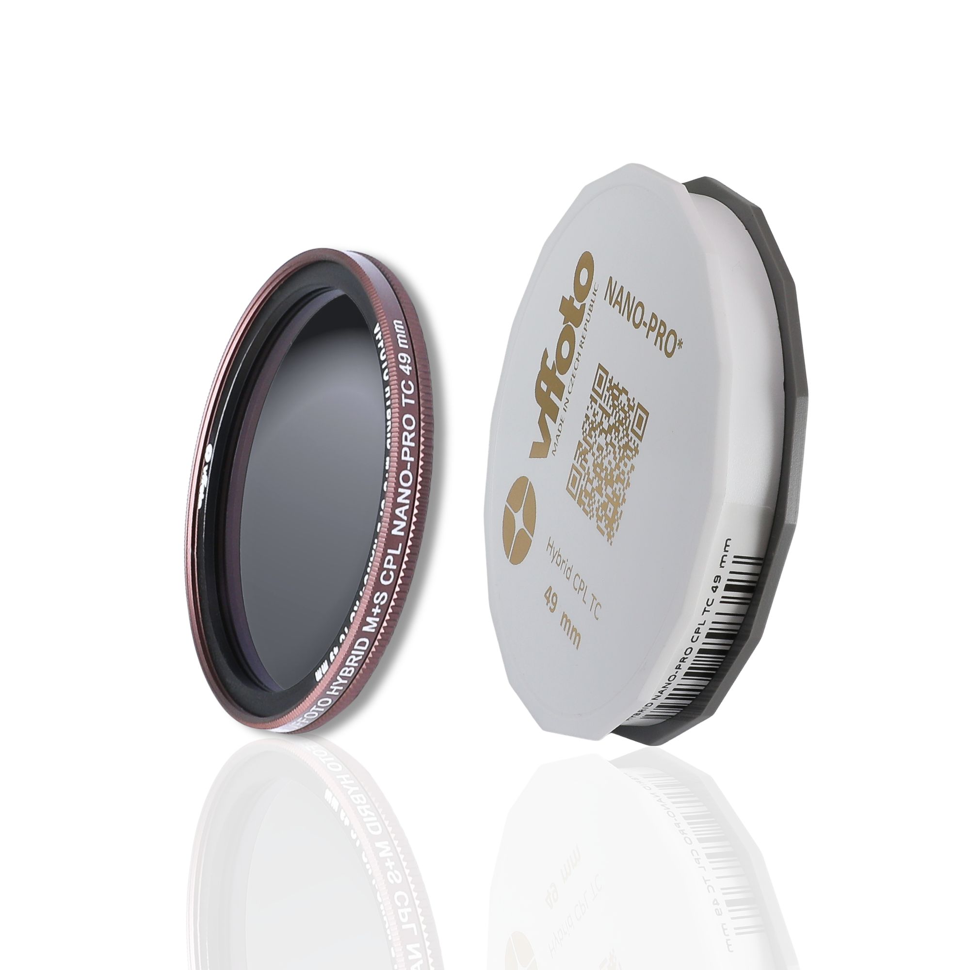 Obsah balení hybridního CPL filtru VFFOTO NANO-PRO TC 49 mm