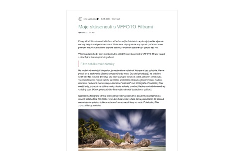 Recenze Eriky Valkovičové o zkušenostech s filtry VFFOTO