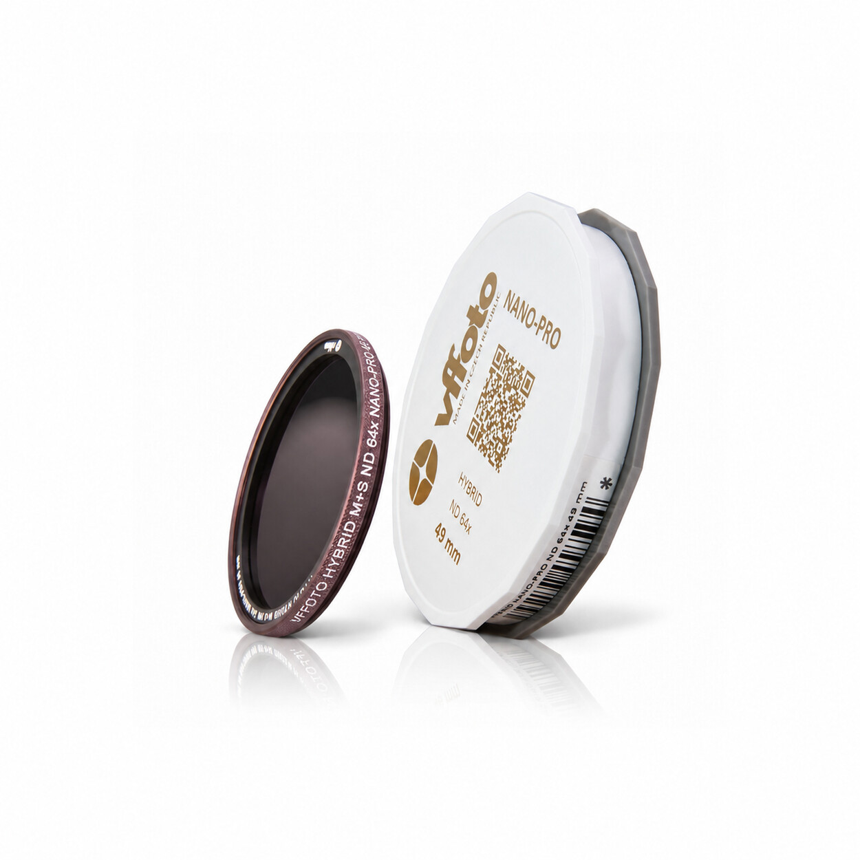 VFFOTO hybridní ND 64× filtr NANO-PRO 49 mm a kalibrační krabička