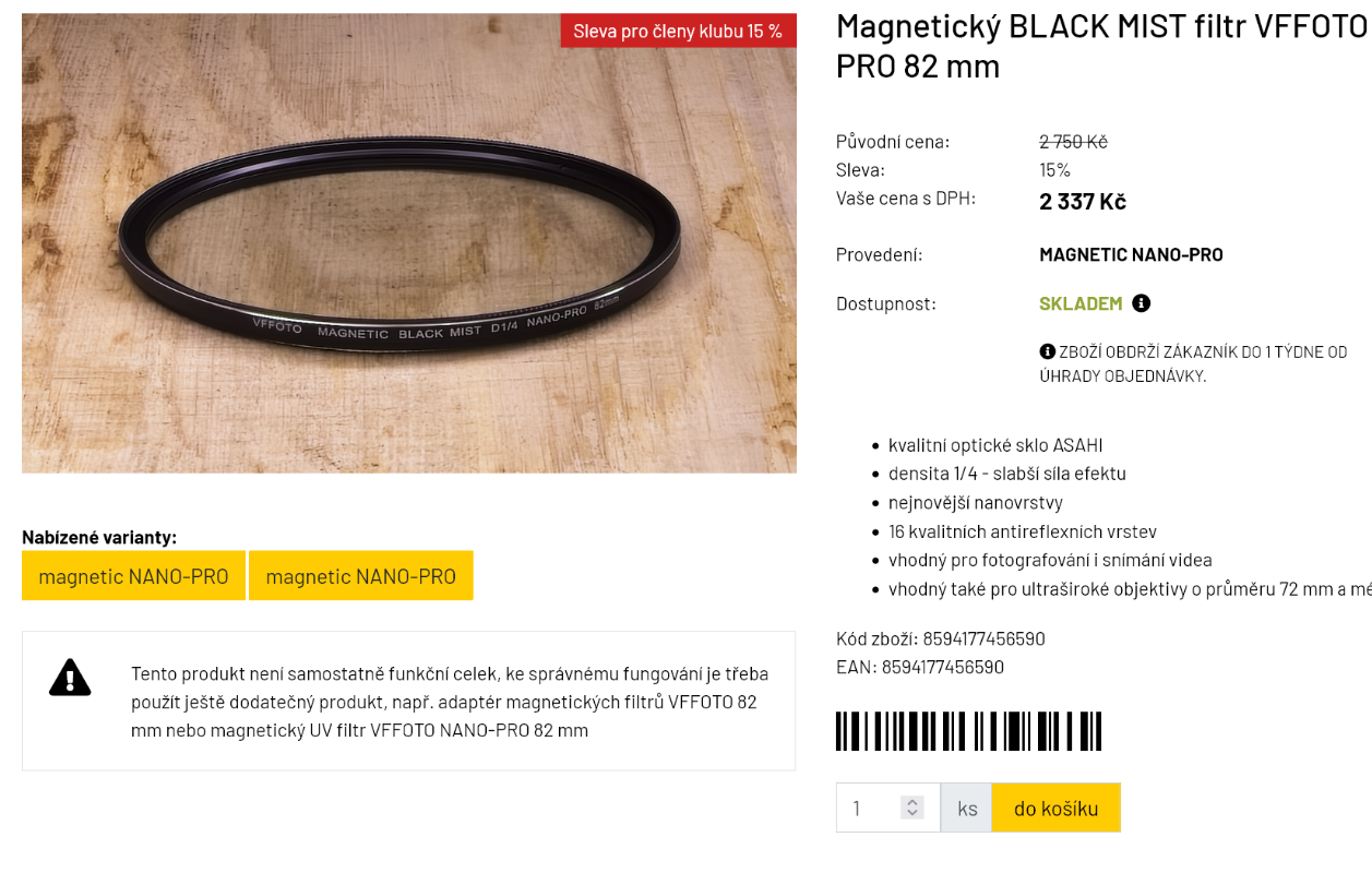 Magnetický Black mist filtr VFFOTO